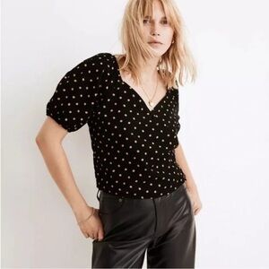 EUC Madewell Corduroy Polka Dot Puff Sleeve Top